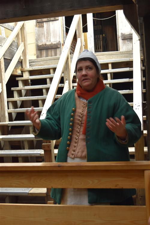 Pilgrim woman talking about the Journey of the Mayflower. 